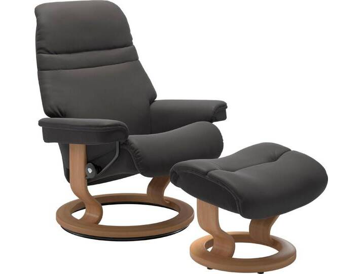 Stressless® Relaxsessel Sunrise (Set, Relaxsessel mit Hocker), mit Classic Base, Größe M, Gestell Eiche, grau, rock PALOMA von Stressless