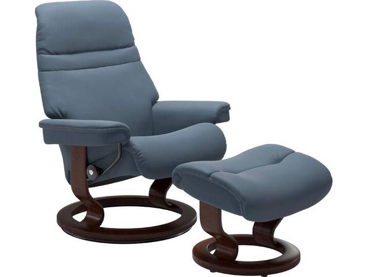 Stressless® Relaxsessel Sunrise (Set, Relaxsessel mit Hocker), mit Classic Base, Größe S, Gestell Braun, blau, sparrow blue PALOMA von Stressless