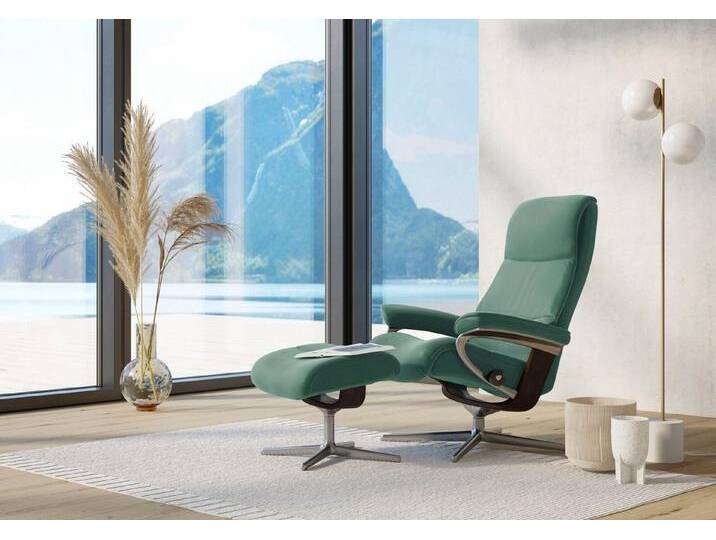 Stressless® Relaxsessel View (Set, Relaxsessel mit Hocker), mit Hocker, mit Cross Base, Größe S, M & L, Holzakzent Braun, grün, aqua green PALOMA von Stressless