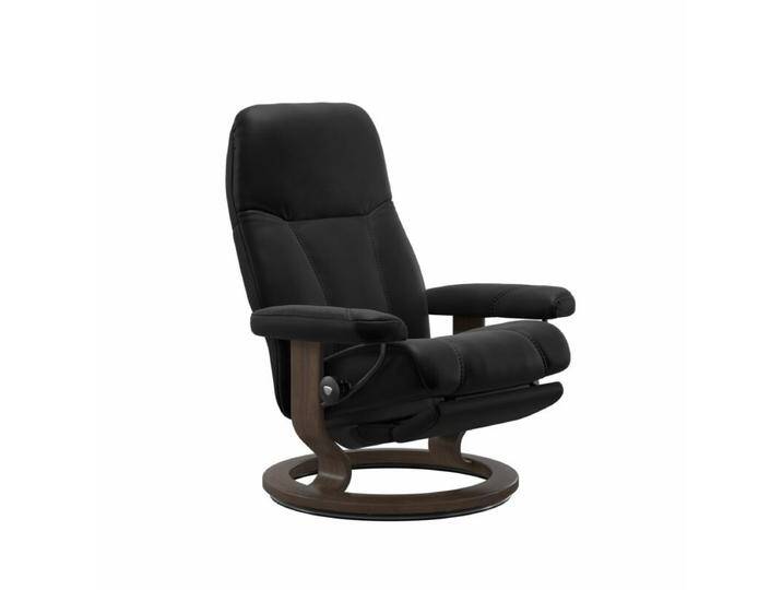 Stressless Consul Classic Power Sessel - Leder Batick Black , Buche Holzfarbe Walnuss , Large , Motor & Akku, Modern, Skandinavisch, Zeitlos, automatische Fußteilverstellung, automatische Relaxfunktion, automatische Rückenteilverstellung, manuelle Kopfteilverstellung von Stressless