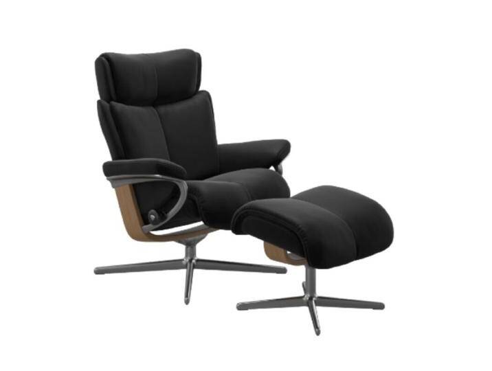 Stressless Magic M Cross Sessel wahlweise mit Hocker - Buche Holzfarbe Eiche , Kreuzfuß Metall chromfarben , inkl. Hocker von Stressless