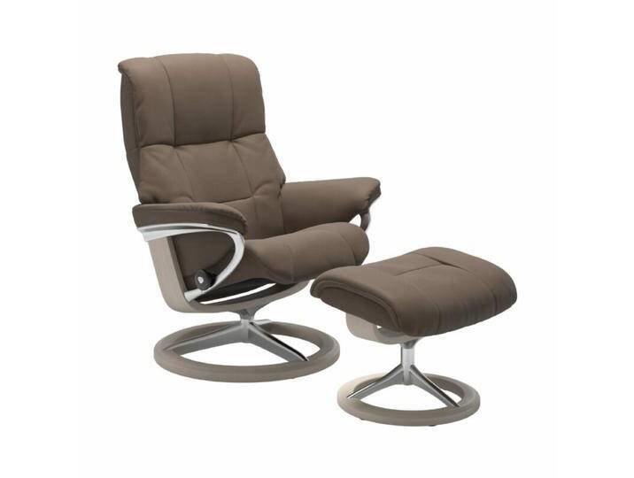 Stressless Mayfair Sessel Signature wahlweise mit Hocker - Leder Batick Mole , Buche Holzfarbe Whitewash , Metall verchromt , inkl. Hocker, Modern, Skandinavisch, Zeitlos, Drehfunktion, manuelle Rückenteilverstellung, Wippfunktion von Stressless