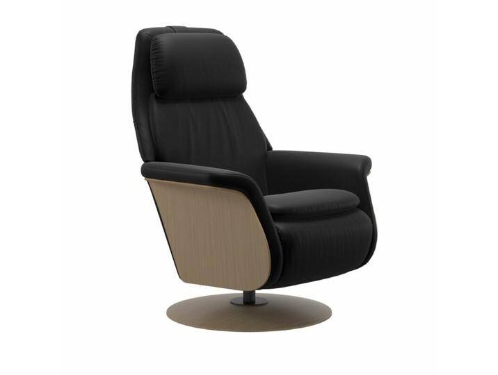 Stressless Sam Relaxsessel optional mit Akku, Heizung und Massagefunktion - Leder Batick Black , Eiche Natur , Motor & Akku, Modern, Skandinavisch, Heizfunktion, Massagefunktion, automatische Fußteilverstellung, automatische Kopfteilverstellung, automatische Relaxfunktion, automatische Rückenteilverstellung von Stressless