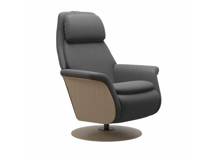 Stressless Sam Relaxsessel optional mit Akku, Heizung und Massagefunktion - Leder Batick Grey , Eiche Natur , Motor, Heizung & Massage, Modern, Skandinavisch, Heizfunktion, Massagefunktion, automatische Fußteilverstellung, automatische Kopfteilverstellung, automatische Relaxfunktion, automatische Rückenteilverstellung von Stressless