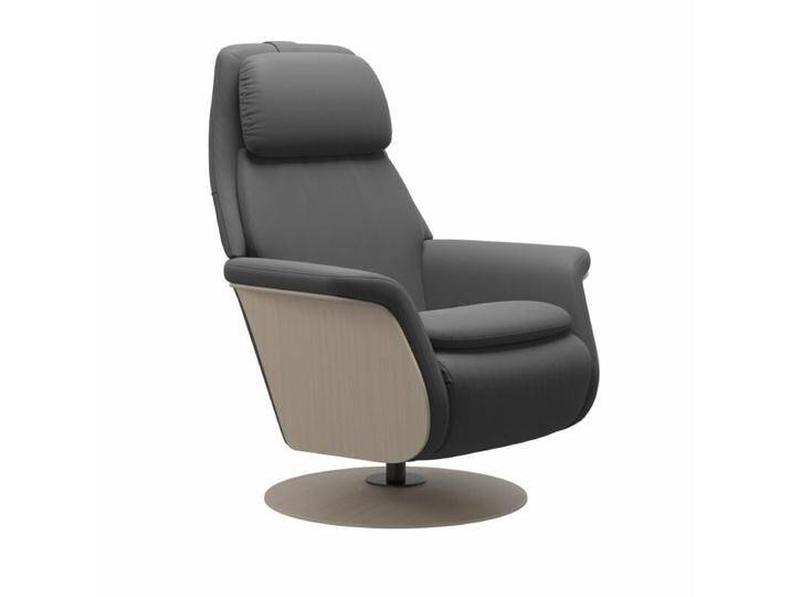 Stressless Sam Relaxsessel optional mit Akku, Heizung und Massagefunktion - Leder Batick Grey , Eiche Whitewash , Motor, Heizung & Massage, Modern, Skandinavisch, Heizfunktion, Massagefunktion, automatische Fußteilverstellung, automatische Kopfteilverstellung, automatische Relaxfunktion, automatische Rückenteilverstellung von Stressless