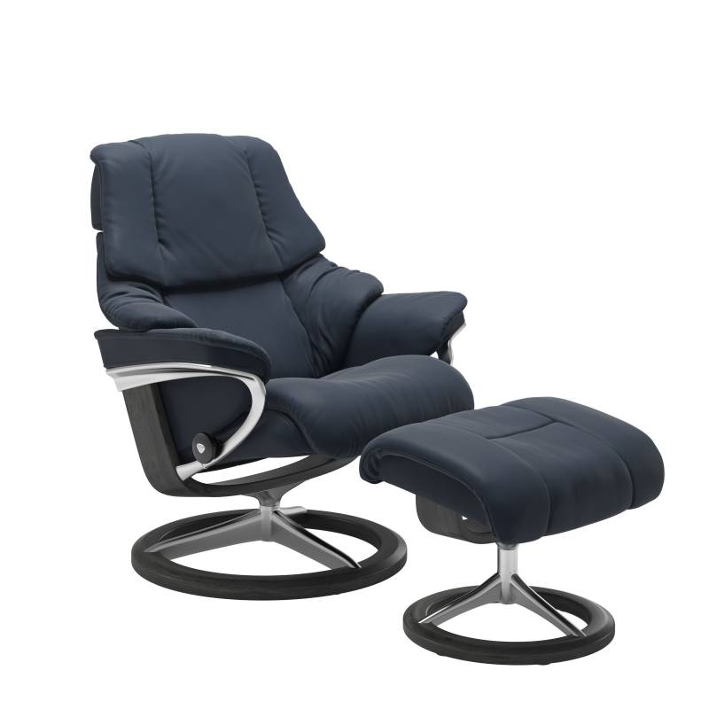 Stressless Sessel mit Hocker Reno Signature (L) in Leder Paloma Oxford Blue von Stressless