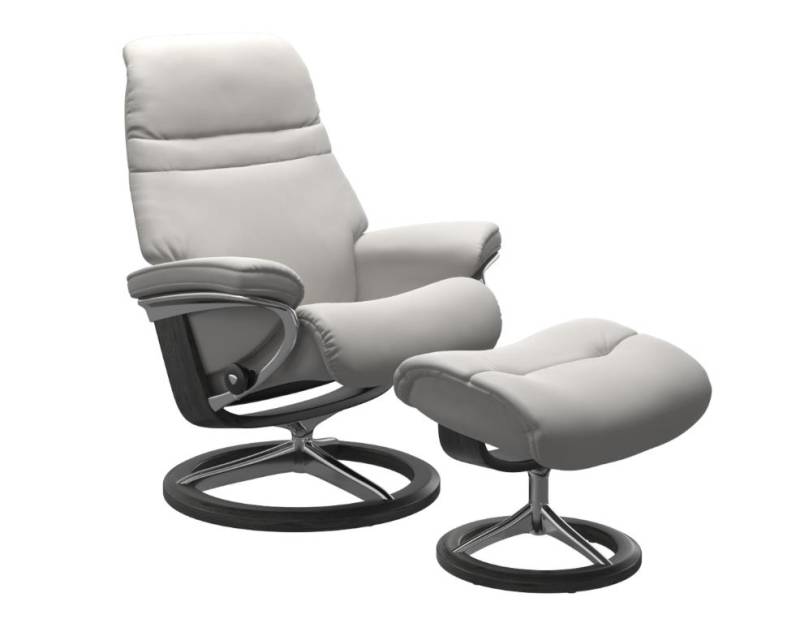 Stressless Sessel mit Hocker SUNRISE ca. B79 H103 T123 cm in Leder Batick 16 Platinum grey von Stressless