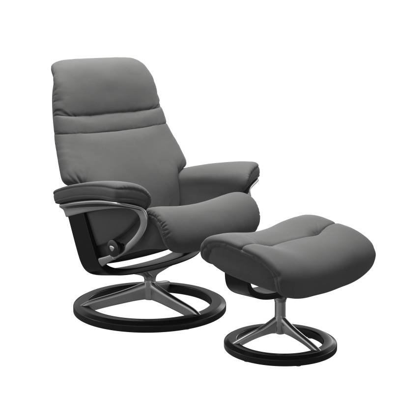 Stressless Sessel mit Hocker Sunrise Signature (L) in Leder Paloma Neutral grey von Stressless