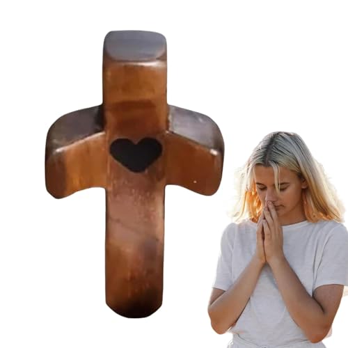 Ermutigungsgeschenk | Geschnitztes Holzkreuz | Handschmeichler | Olivenholz Mit Handkreuz | Glatte Textur Taschenformat Stressabbau Spiritueller Begleiter von Streysisl