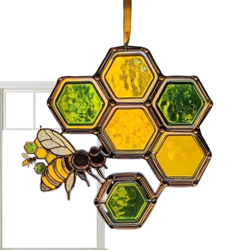 Streysisl Bienenornament, Acryl-Biene, Heimdekoration, von der Natur inspirierter Sonnenfänger, Wabenanhänger für , Küche, Garten, Balkon, drinnen und draußen von Streysisl