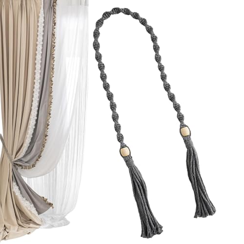 Streysisl Boho-Vorhang-Raffhalter – Baumwollbänder für Vorhänge | Holzperlenvorhänge Raffhalter, handgewebtes Quastenseil, Boho- , Vorhänge für Wohnzimmer, Schlafzimmer von Streysisl