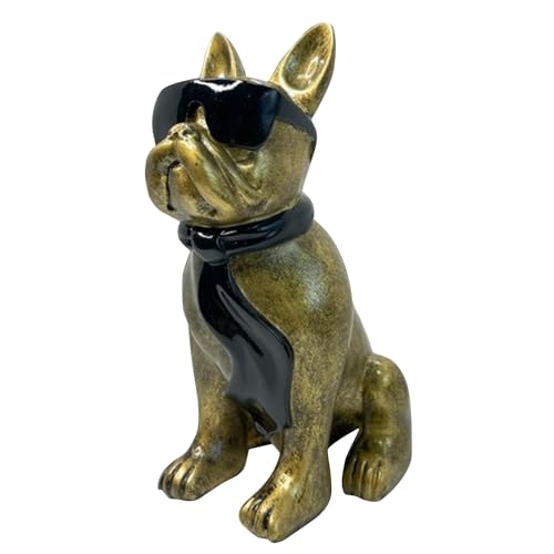 Streysisl Bulldoggen-Statue, Hundestatuen aus Kunstharz, französische Bulldogge, Welpe, Schal, Brille, Hundefigur für Wohnzimmer, Nachttisch, Schreibtisch-Dekoration von Streysisl