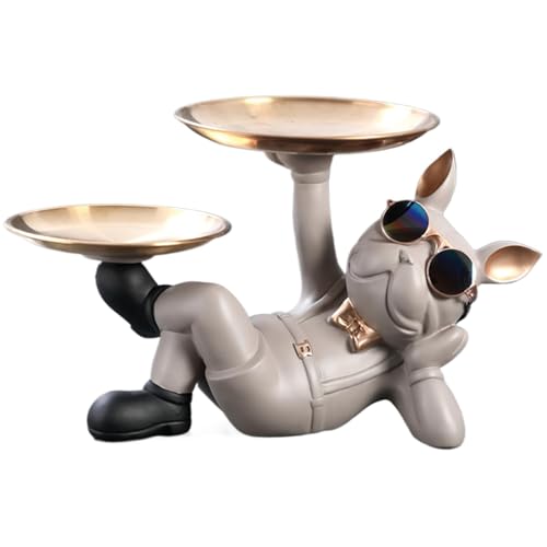 Streysisl Bulldoggen-Statue, Schlüsselhalter, Bulldoggen-Statuen mit Tablett, französische Bulldogge, Skulptur mit Tablett, Süßigkeiten-Schmuck, Ohrringe, Tablett für Halloween, Thanksgiving Streysisl Bulldoggen-Statue, Schlüsselhalter, Bulldoggen-Statuen mit Tablett, französische Bulldogge, Skulptur mit Tablett, Süßigkeiten-Schmuck, Ohrringe, Tablett für Halloween, Thanksgiving von Streysisl