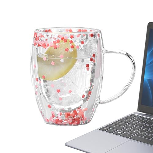Streysisl Doppelt isolierte Glas-Kaffeetassen, 350 ml, klarer, ästhetischer Bierkrug mit Griff, leicht, großes Fassungsvermögen, Glasbecher für heiße und kalte Getränke, Trinkgeschirr für Frauen und Streysisl Doppelt isolierte Glas-Kaffeetassen, 350 ml, klarer, ästhetischer Bierkrug mit Griff, leicht, großes Fassungsvermögen, Glasbecher für heiße und kalte Getränke, Trinkgeschirr für Frauen und von Streysisl