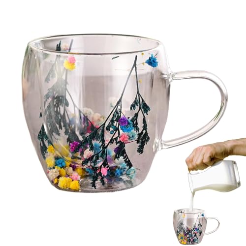 Streysisl Doppelwandige Becher aus Glas mit Blumenmotiv – doppelwandige getrocknete Pflanzen Latte-Tassen – klare Latte-Pflanzen-Becher mit Griffen für Zuhause, Café, Hotel, Restaurant Streysisl Doppelwandige Becher aus Glas mit Blumenmotiv – doppelwandige getrocknete Pflanzen Latte-Tassen – klare Latte-Pflanzen-Becher mit Griffen für Zuhause, Café, Hotel, Restaurant von Streysisl