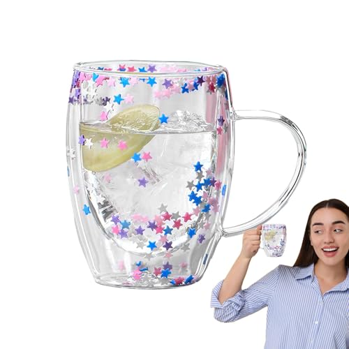 Streysisl Doppelwandige Glas-Kaffeetassen, 350 ml, klarer, ästhetischer Bierkrug mit Griff, leicht, großes Fassungsvermögen, Glasbecher für heiße und kalte Getränke, Trinkgeschirr für Frauen und Streysisl Doppelwandige Glas-Kaffeetassen, 350 ml, klarer, ästhetischer Bierkrug mit Griff, leicht, großes Fassungsvermögen, Glasbecher für heiße und kalte Getränke, Trinkgeschirr für Frauen und von Streysisl