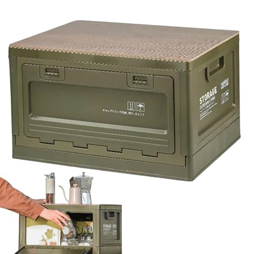 Streysisl Faltbare Aufbewahrungsbox für Camping, faltbar, 50 l, Organizer für Outdoor-Camping, stapelbare Aufbewahrungsbox, stapelbarer Aufbewahrungs-Organizer, Schneidebrett-Deckel aus Holz von Streysisl