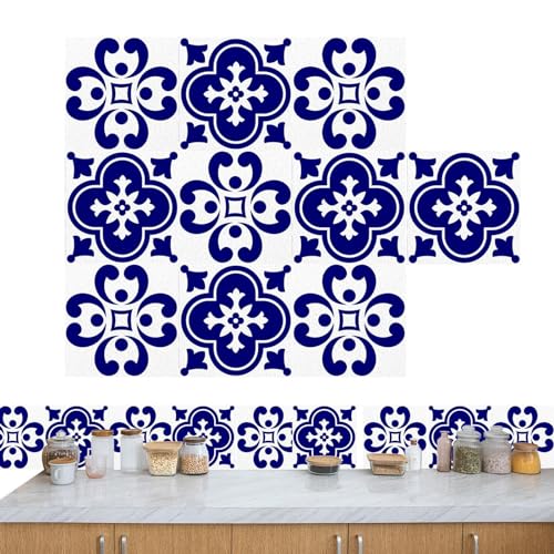 Streysisl Fliesenaufkleber zum Abziehen und Aufkleben, französischer Stil, selbstklebende Wandfliesen, blaue und weiße Fliesenaufkleber, für Spritzschutz und Wand, selbstklebender, wasserdichter Streysisl Fliesenaufkleber zum Abziehen und Aufkleben, französischer Stil, selbstklebende Wandfliesen, blaue und weiße Fliesenaufkleber, für Spritzschutz und Wand, selbstklebender, wasserdichter von Streysisl