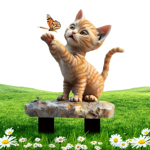 Streysisl Gartenstecker mit Katze, dekorativer Gartenstecker – 2D flach, jagender Schmetterling, Acryl, Ornamente, Tierakzent für Urlaub, Rasen, Wege, Hochzeiten, Terrasse, Balkon Streysisl Gartenstecker mit Katze, dekorativer Gartenstecker – 2D flach, jagender Schmetterling, Acryl, Ornamente, Tierakzent für Urlaub, Rasen, Wege, Hochzeiten, Terrasse, Balkon von Streysisl