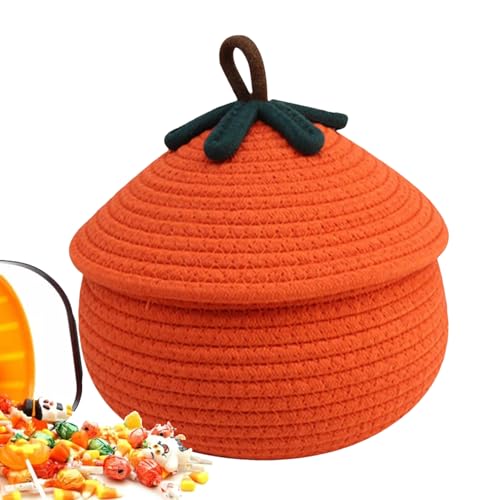Streysisl Geflochtener Kürbiskorb mit Deckel, Halloween-Aufbewahrungskorb mit Deckel, Schminktisch-Organisation, saisonale süße Süßigkeiten für Snacks, Kleidung, Schlüssel Streysisl Geflochtener Kürbiskorb mit Deckel, Halloween-Aufbewahrungskorb mit Deckel, Schminktisch-Organisation, saisonale süße Süßigkeiten für Snacks, Kleidung, Schlüssel von Streysisl