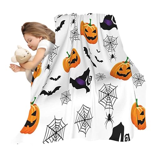 Streysisl Geister-Kürbis-Decke, Halloween-Cartoon-Decke, weiches Flanell-Fleece, Überwurfdecke, Halloween-Sofa-Decke, Halloween-Flanelldecke für Kinder, 99 x 150 cm von Streysisl