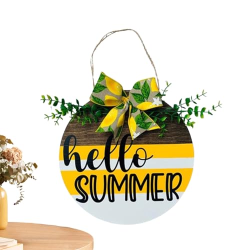 Streysisl Hallo Sommer Holzschild Hallo Sommer Schild | Willkommensschild aus Holz für Sommerveranda | Runde Kleiderbügel Zeichen Ornament aus Holz, Bauernhof Dekoration von Streysisl