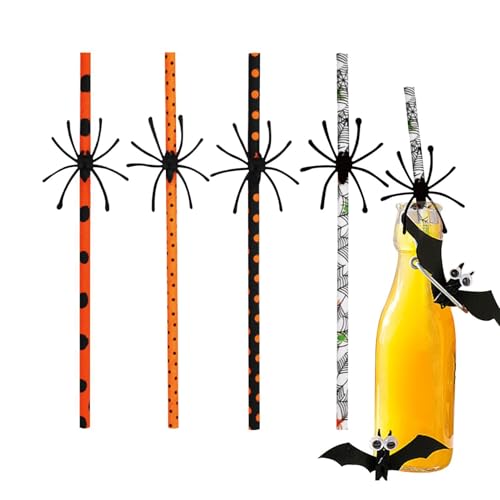 Streysisl Halloween-Papierstrohhalme – Halloween-Themen-Strohhalme für Kinder – Umweltfreundliches Spinnennetz, bedrucktes Papier, Saft, Milch, Getränkestrohhalm Streysisl Halloween-Papierstrohhalme – Halloween-Themen-Strohhalme für Kinder – Umweltfreundliches Spinnennetz, bedrucktes Papier, Saft, Milch, Getränkestrohhalm von Streysisl