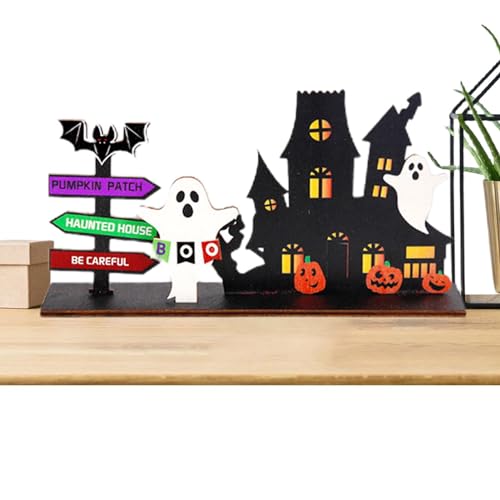 Streysisl Halloween-Schloss- -Dekoration, rustikale abgestufte Tablett-Dekoration – Halloween-Boo gruselige Schilder, niedliche Holzschilder für gestuften Tabletttisch, Halloween-Dekoration von Streysisl