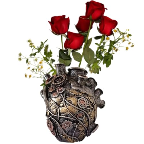 Streysisl Herzvasen für Blumen, Neuheit Vase, Harz-Pflanzentopf mit mehreren Löchern, anatomisches Herz-Design, Ornamente, Heimdekoration, flippig für Schreibtisch, Wohnzimmer, Badezimmer, Muttertag von Streysisl