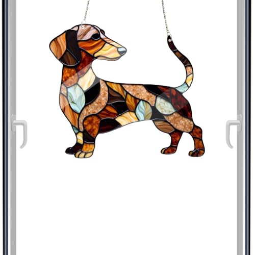Streysisl Hunde-Sonnenfänger-Ornament – Dachshund-Fensterornament, Hunde-Design, gebeizt, Acryl-Fenster zum Aufhängen, Ornament für Schlafzimmer, Wohnzimmer Streysisl Hunde-Sonnenfänger-Ornament – Dachshund-Fensterornament, Hunde-Design, gebeizt, Acryl-Fenster zum Aufhängen, Ornament für Schlafzimmer, Wohnzimmer von Streysisl