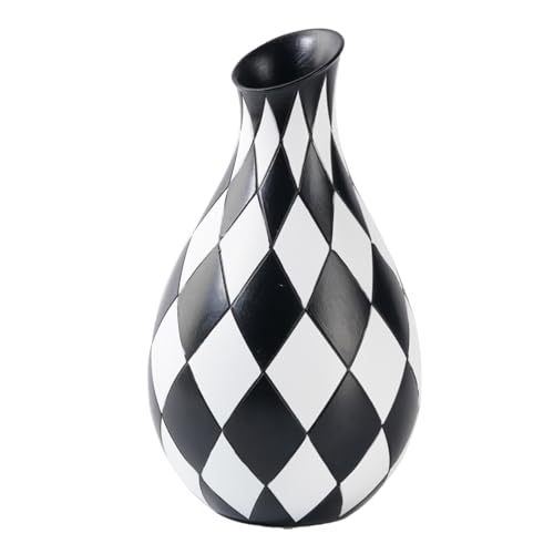 Streysisl Karierte Vase, Wohnzimmer-Vase, schwarz-weiß kariert, Kunstharz, dekorativer Blumenbehälter für Zuhause, Zimmer, Tischdekoration, Esszimmer, Badezimmer Streysisl Karierte Vase, Wohnzimmer-Vase, schwarz-weiß kariert, Kunstharz, dekorativer Blumenbehälter für Zuhause, Zimmer, Tischdekoration, Esszimmer, Badezimmer von Streysisl