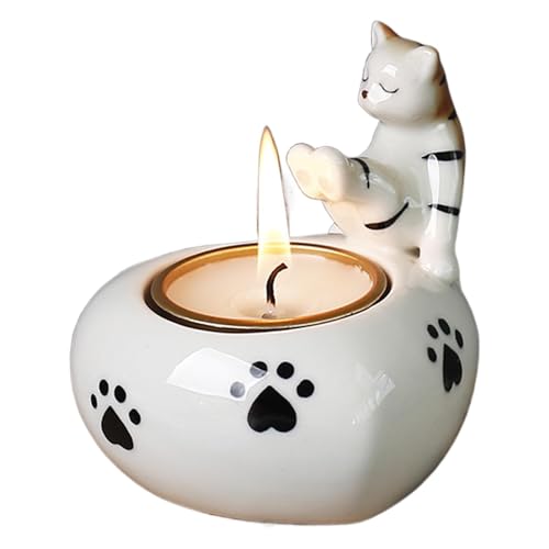 Streysisl Katzen-Teelichthalter – Keramik-Kätzchen, das seine erwärmt, Votivkerzenhalter, niedliche Cartoon-Katzenfigur für Tischdekoration und Hochzeitsdekoration Streysisl Katzen-Teelichthalter – Keramik-Kätzchen, das seine erwärmt, Votivkerzenhalter, niedliche Cartoon-Katzenfigur für Tischdekoration und Hochzeitsdekoration von Streysisl