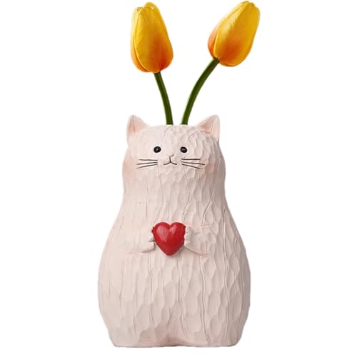 Streysisl Katzenvase für Blumen, kleine Blumenvase, Kunstharz-Blumenvase, einzigartige Kätzchen-Dekoration für Zuhause und Wohnzimmer, dekorative Vase für Tischdekoration von Streysisl