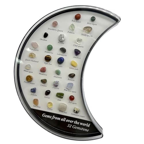 Streysisl Kristalltablett für Steine, Mondförmiger Kristall-Organizer, Kristall-Vitrine, 32 Kristall-Edelsteine, Kristallhalter, Kristallhalter, Heimdekoration von Streysisl