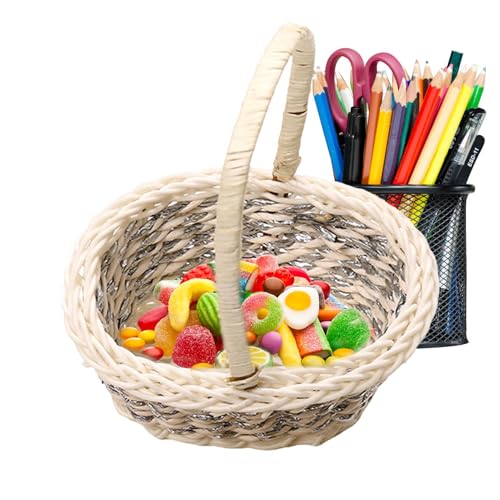 Streysisl Mini Blumenkorb | Imitation Rattan Gewebter Blumenkorb für Hochzeitstisch | Ästhetischer Behälter Fotografie Prop für Ostern Geburtstag Schlafzimmer Weihnachten Kinderzimmer von Streysisl