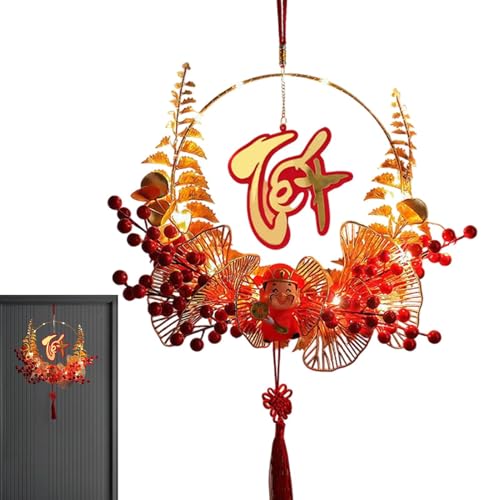 Streysisl Mond-Neujahrskranz, leuchtender Frühlingsfest, Ornamente, Haustürkranz, dekorative Ornamente, beflockte Türanhänger für Wand, Fenster Streysisl Mond-Neujahrskranz, leuchtender Frühlingsfest, Ornamente, Haustürkranz, dekorative Ornamente, beflockte Türanhänger für Wand, Fenster von Streysisl