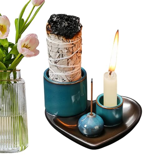 Streysisl Räucherstäbchenhalter, Keramikbrenner, Wischständer, 4-in-1 dekorativer Räucherstäbchenhalter, Aschefänger-Tablett für Yoga, Spa, Meditation, Heimdekoration Streysisl Räucherstäbchenhalter, Keramikbrenner, Wischständer, 4-in-1 dekorativer Räucherstäbchenhalter, Aschefänger-Tablett für Yoga, Spa, Meditation, Heimdekoration von Streysisl