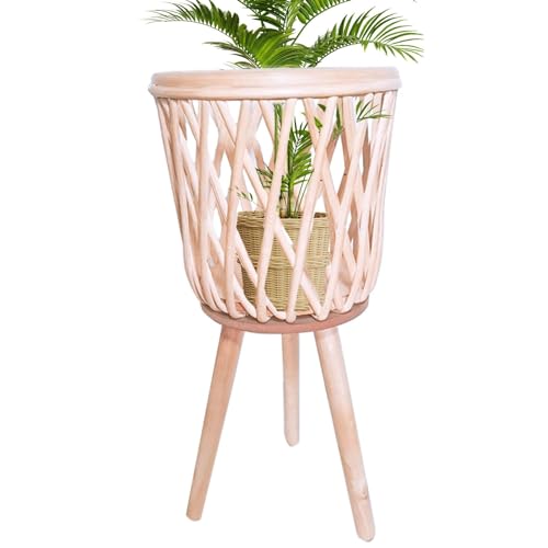 Streysisl Rattan-Blumentopf mit Ständer, Boho-Pflanzenständer, stilvoller Boho-Korb-Pflanzgefäß für Wohnzimmer, großer moderner Boden, dekorativer Übertopf für Hotel von Streysisl