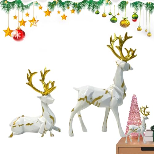 Streysisl Rentier Figur - Hirsch | Sitzend Stehend Rentier Skulptur Licht Luxus Kreative Ornamente 2er Set für Kamin Esstisch Wohnzimmer Dekoration Streysisl Rentier Figur - Hirsch | Sitzend Stehend Rentier Skulptur Licht Luxus Kreative Ornamente 2er Set für Kamin Esstisch Wohnzimmer Dekoration von Streysisl