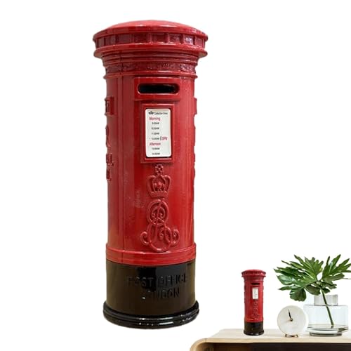 Streysisl Roter Briefkasten aus Metall – London-Metallspar-Bank, Retro-Bank, Vintage-Heimdekoration für Kinder, Familie, Freunde von Streysisl