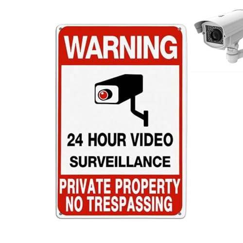 Streysisl Sicherheitskamera-Schild, Warnschild für den Außenbereich, 24-Stunden-Videoüberwachung, kein Trespassing, 30,5 x 20,3 cm, Sicherheitsschild für Garten Park von Streysisl