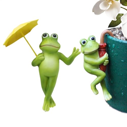 Streysisl -Statuen für den Garten, Set mit 2 Harz- -Skulptur mit Regenschirm, Pflanzendekoration, Blumentopf-Zubehör, Schreibtisch-Dekorationen für Zaun, Balkon von Streysisl
