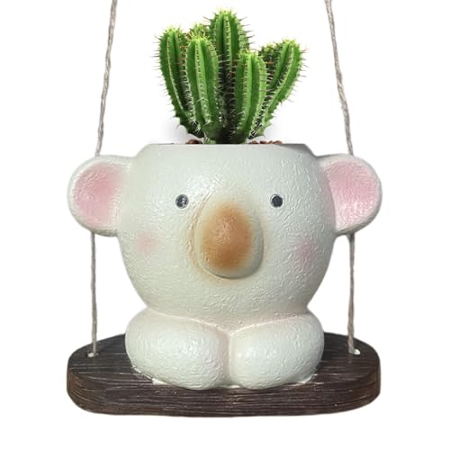 Streysisl Swing Flower Pot - Koala Face Design Resin Pot | Neuheit Container, Kreativer Utensilienhalter, Dekorative Vase für Zuhause, Terrasse, Rasen, Garten von Streysisl