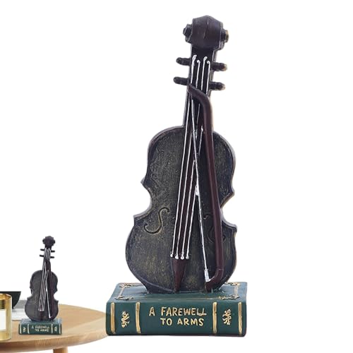 Streysisl Violinenstatue, Kunstharzfigur mit Buchsockel, Sammelfigur, Retro-Statue für Zuhause, Tisch, Bücherregal, Schreibtisch, Wohnzimmer von Streysisl