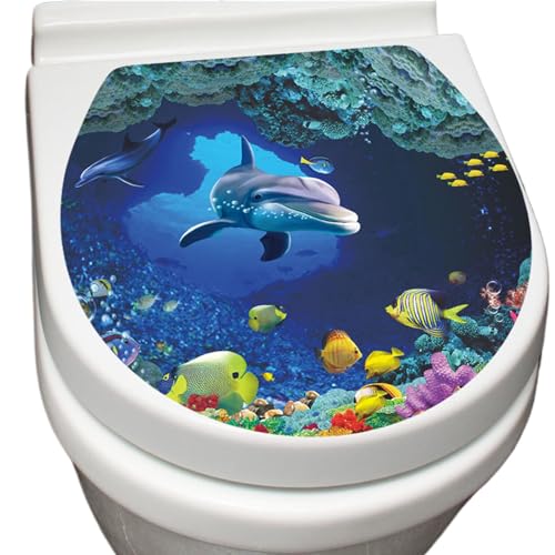 Streysisl WC-Sitz-Aufkleber "Under The Sea" – selbstklebender WC-Sitz-Aufkleber für Badezimmer, mit Meeresmotiv | Heimdekoration, Fensteraufkleber, PVC, moderne Raumdekoration für glatte, saubere von Streysisl