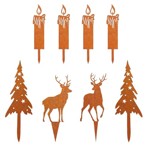 Streysisl Weihnachts-Hofschilder, 8 x Weihnachts-Rostpfähle, Hof-Dekorationen, Weihnachts-Eisen-Silhouetten-Dekoration, -Gartenstecker, Weihnachtsdekoration für Blumenbeete Streysisl Weihnachts-Hofschilder, 8 x Weihnachts-Rostpfähle, Hof-Dekorationen, Weihnachts-Eisen-Silhouetten-Dekoration, -Gartenstecker, Weihnachtsdekoration für Blumenbeete von Streysisl