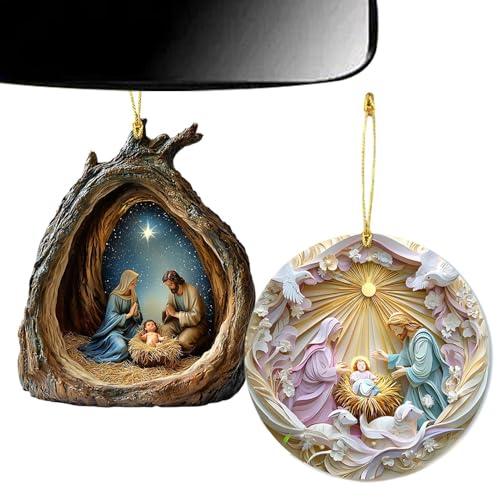 Streysisl Weihnachtskrippe Ornament für Osterbaum, 2D Ostern Krippe Christliche Ornamente, Geburt Jesu Christliche Dekoration, Hängende Dekoration 2X für Osterbaum Streysisl Weihnachtskrippe Ornament für Osterbaum, 2D Ostern Krippe Christliche Ornamente, Geburt Jesu Christliche Dekoration, Hängende Dekoration 2X für Osterbaum von Streysisl