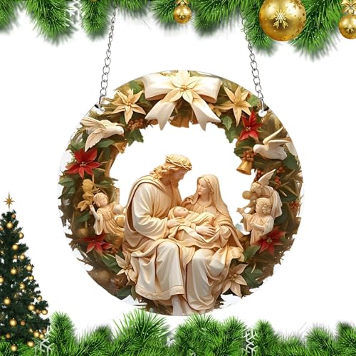 Streysisl Weihnachtskrippen-Ornamente, 2D-Acryl, heilige, religiöse hängende Ornamente, Acryl, Jesus-Krippe, religiöse Weihnachtsschmuck für Weihnachtsbaumschmuck Streysisl Weihnachtskrippen-Ornamente, 2D-Acryl, heilige, religiöse hängende Ornamente, Acryl, Jesus-Krippe, religiöse Weihnachtsschmuck für Weihnachtsbaumschmuck von Streysisl