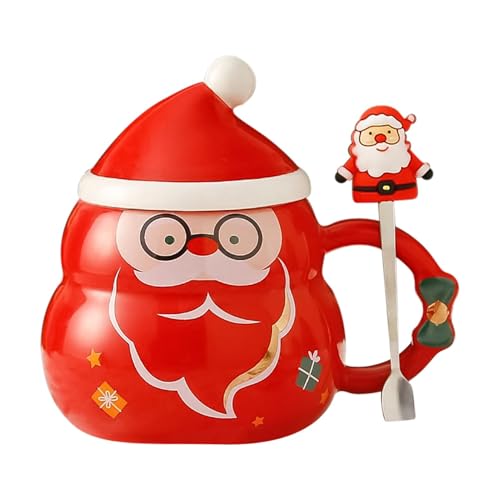 Streysisl Weihnachtstasse – 500 ml Keramik-Milchbecher mit Weihnachtsmützen-Deckel und Weihnachtsmann-Löffel, Saftbecher für Zuhause, Schule, Tischdekoration Streysisl Weihnachtstasse – 500 ml Keramik-Milchbecher mit Weihnachtsmützen-Deckel und Weihnachtsmann-Löffel, Saftbecher für Zuhause, Schule, Tischdekoration von Streysisl