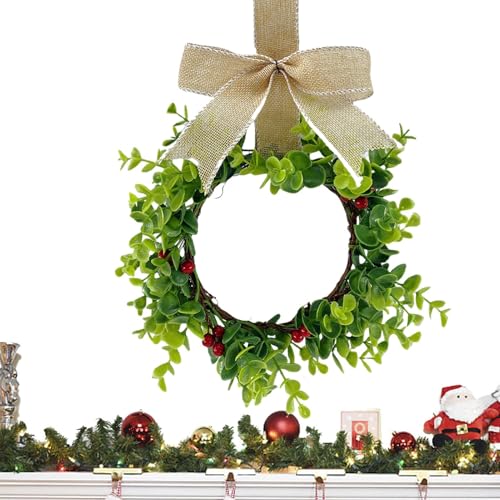 Streysisl Weihnachtstürkranz, karierte Schleife, Haustür, Weihnachtskranz mit roten Beeren, rustikaler Frühlingstürhänger für Eingang, Treppe, Fenster, Haustür, 30 cm von Streysisl